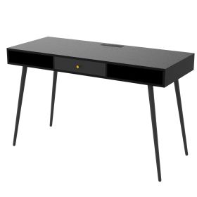 Mid Century Desk with USB Ports and Power Outlet; Modern Writing Study Desk with Drawers; Multifunctional Home Office Computer Desk Black - as pic