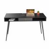 Mid Century Desk with USB Ports and Power Outlet; Modern Writing Study Desk with Drawers; Multifunctional Home Office Computer Desk Black - as pic