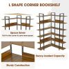 74.8 Inch Bookshelf L-shape MDF Boards Stainless Steel Frame Corner 6-tier - Default