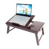 Laptop Desk Table Adjustable 100% Bamboo Foldable Breakfast Serving Bed Tray w' Tilting Top Drawer - Dark Coffee