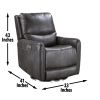 Elegant Triple-Power 360 Swivel Recliner - Pencil Arms, Power Footrest, Power Headrest, Power Lumbar - Swivel Design, Charcoal Faux-Leather - as Pic