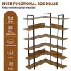 74.8 Inch Bookshelf L-shape MDF Boards Stainless Steel Frame Corner 6-tier - Default