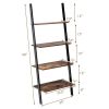 Multipurpose 4-Tier Industrial Leaning Wall Bookcase with Metal Frame - Brown