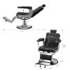 Reclining Barber Chair Hydraulic Salon Chair with Diamond pattern - black+silver - black+silver