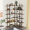 74.8 Inch Bookshelf L-shape MDF Boards Stainless Steel Frame Corner 6-tier - Default