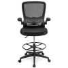 Height Adjustable Drafting Chair with Lumbar Support and Flip Up Arms - black