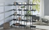 [VIDEO] 5 Tier Bookcase Home Office Open Bookshelf, Vintage Industrial Style Shelf with Metal Frame, MDF Board - Black