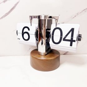 Retro Mechanical Solid Wood Automatic Flip Clock (Option: Walnut Base White Blade)